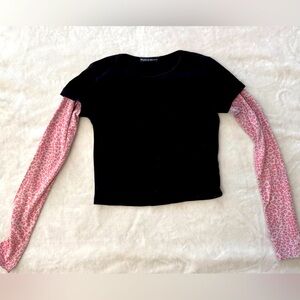 Brandy Melville Long Sleeve Black & Pink Cheetah Print Top XS